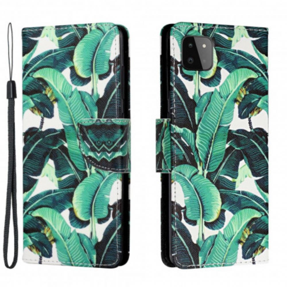 Flipové Pouzdro Na Samsung Galaxy A22 5G Na Lana Strappy Tropical Leaves