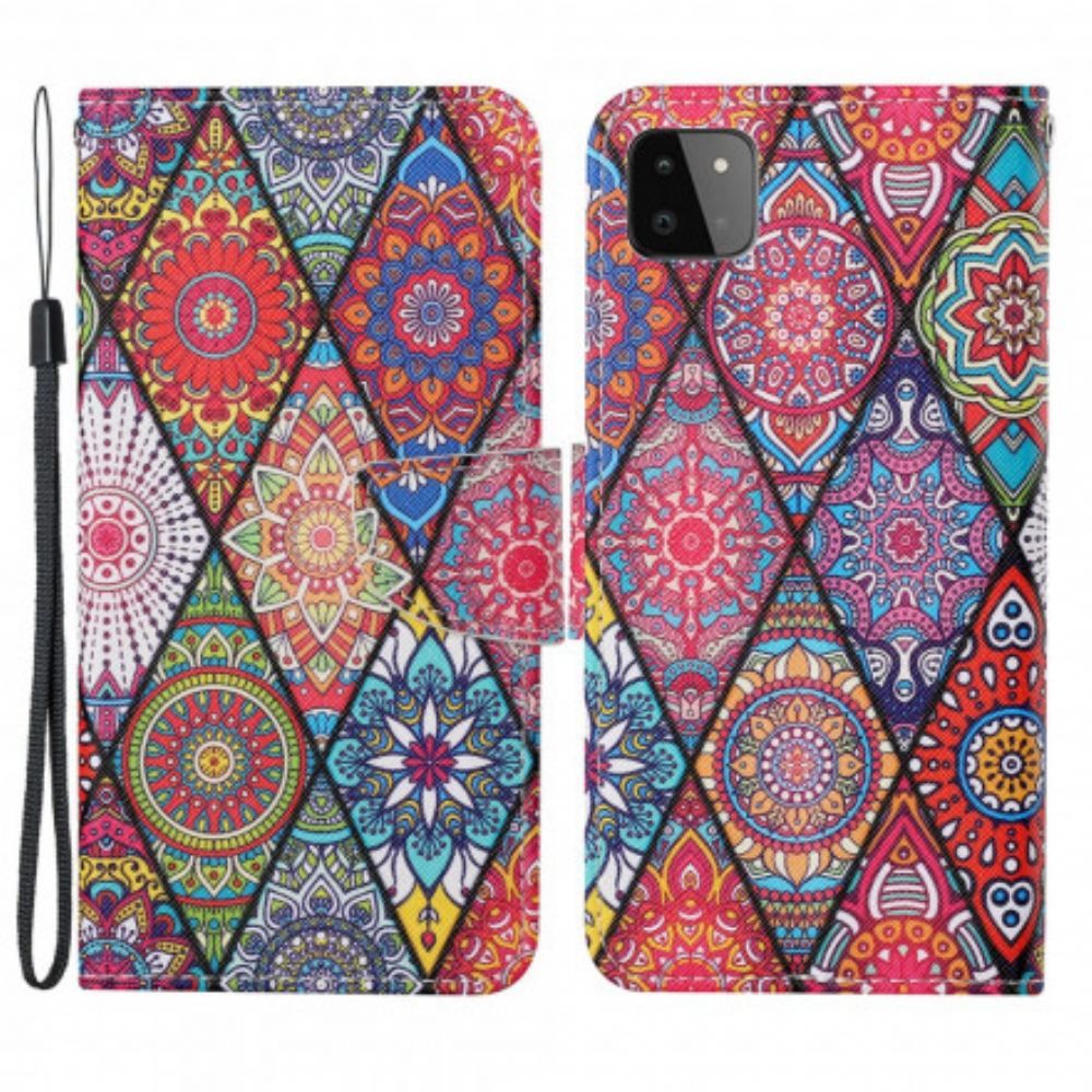 Flipové Pouzdro Na Samsung Galaxy A22 5G Patchwork S Popruhem