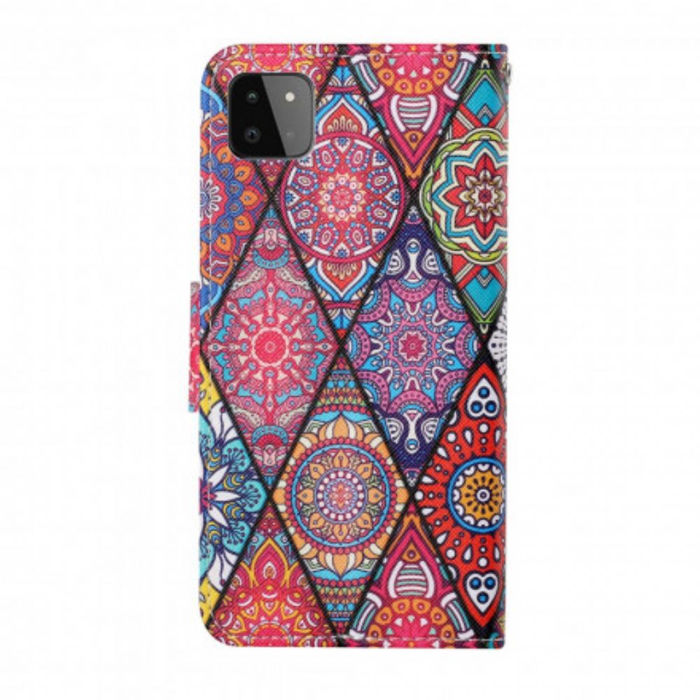 Flipové Pouzdro Na Samsung Galaxy A22 5G Patchwork S Popruhem