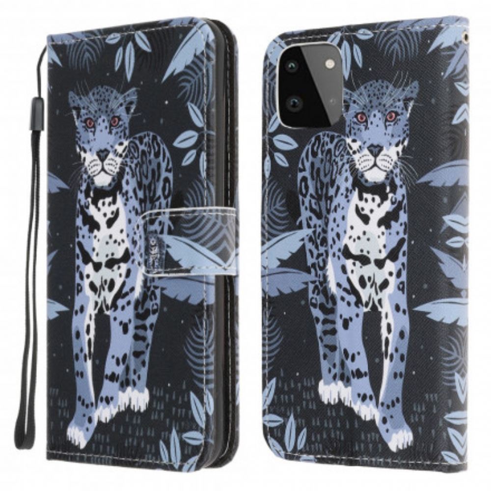 Kožené Pouzdro Na Samsung Galaxy A22 5G Na Lana Leopard Strappy