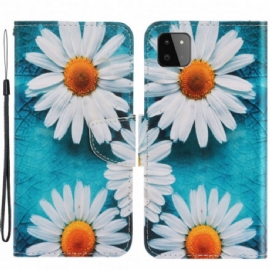 Kožené Pouzdro Na Samsung Galaxy A22 5G Na Lana Strappy Daisies