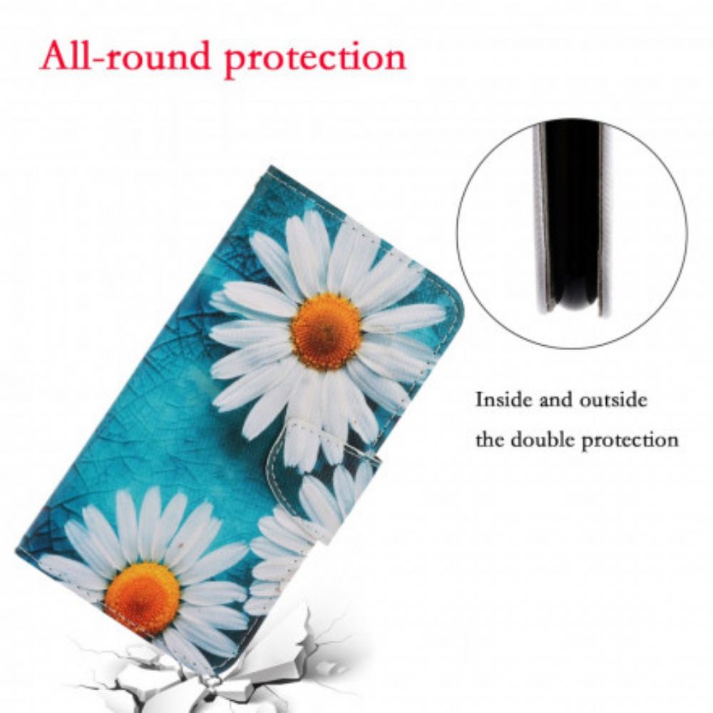 Kožené Pouzdro Na Samsung Galaxy A22 5G Na Lana Strappy Daisies