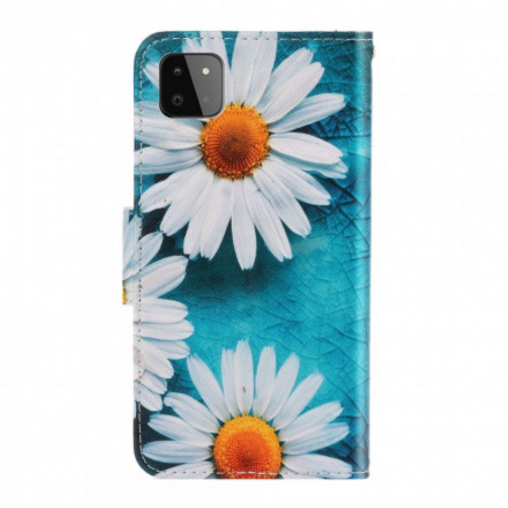 Kožené Pouzdro Na Samsung Galaxy A22 5G Na Lana Strappy Daisies