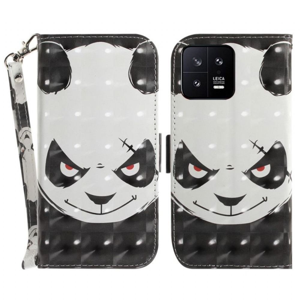 Flipové Pouzdro Na Xiaomi 13 Na Lana Rozzlobená Panda S Lanyardem