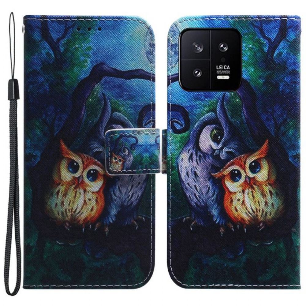 Flipové Pouzdro Na Xiaomi 13 Na Lana Strappy Owls Malování