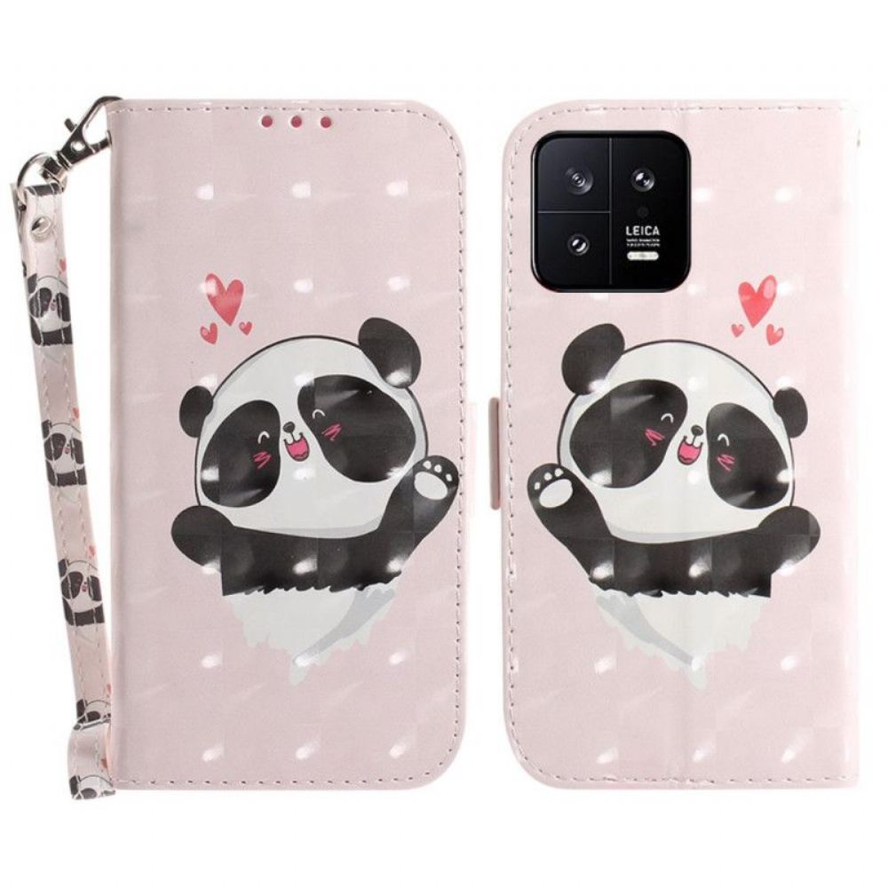 Kožené Pouzdro Na Xiaomi 13 Na Lana Panda Love With Lanyard