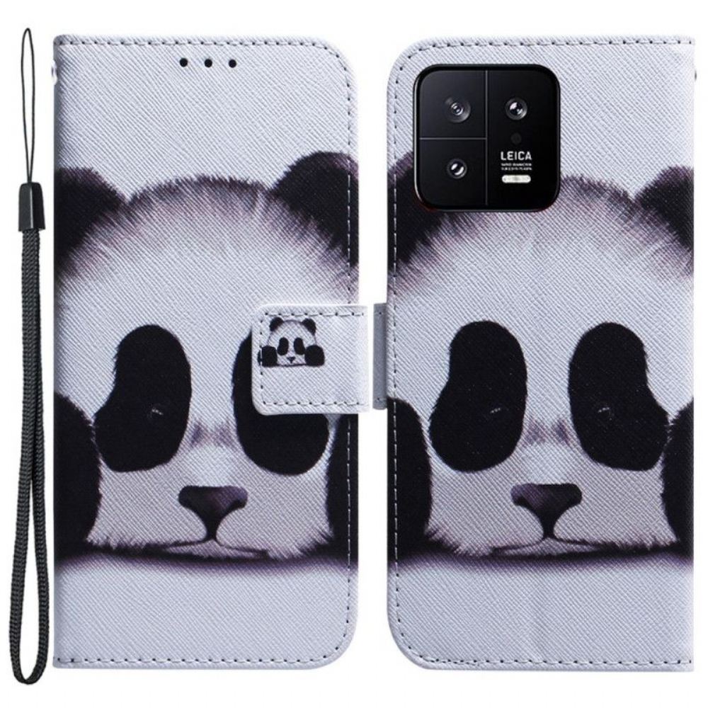 Kožené Pouzdro Na Xiaomi 13 Na Lana Strappy Panda