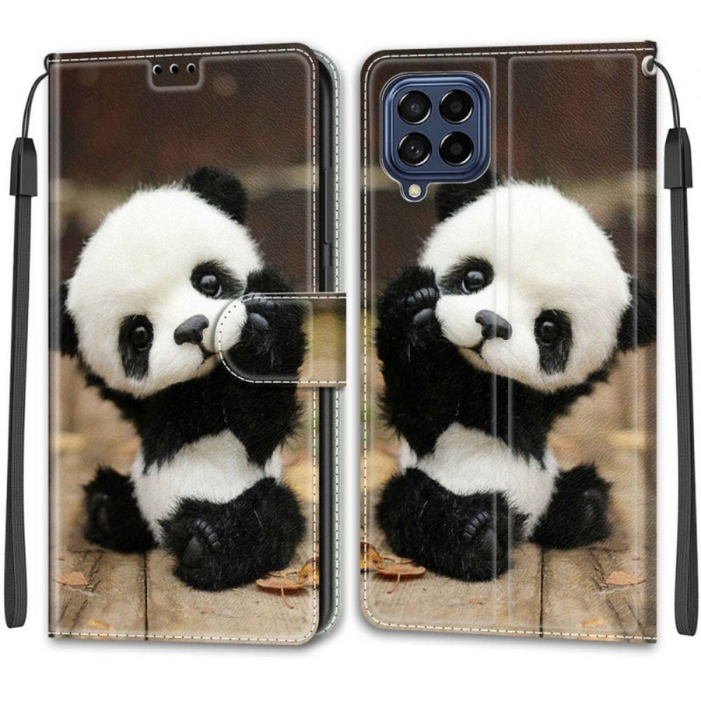 Flipové Pouzdro Na Samsung Galaxy M53 5G Na Lana Malá Panda S Popruhem