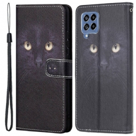 Flipové Pouzdro Na Samsung Galaxy M53 5G Na Lana Strappy Cat Eyes