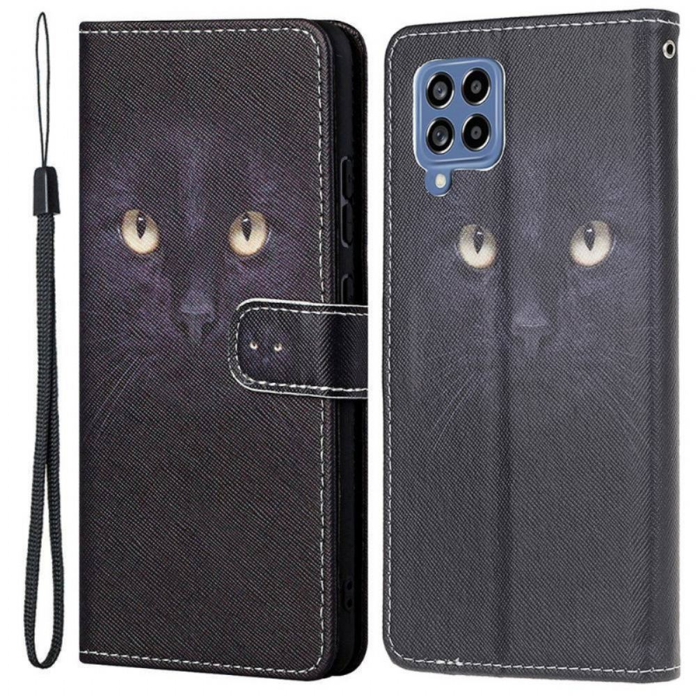 Flipové Pouzdro Na Samsung Galaxy M53 5G Na Lana Strappy Cat Eyes