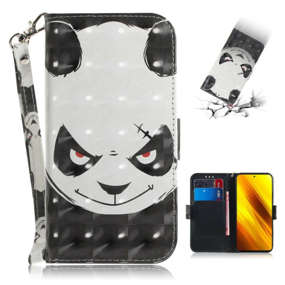 Flipové Pouzdro Na Poco X3 / X3 Pro / X3 NFC Na Lana Rozzlobená Panda S Popruhem