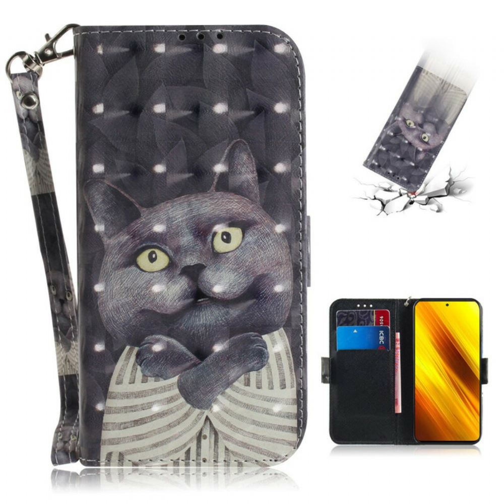 Flipové Pouzdro Na Poco X3 / X3 Pro / X3 NFC Na Lana Šedá Strappy Cat