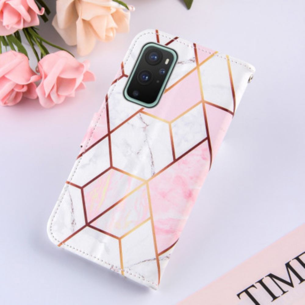 Flipové Pouzdro Na OnePlus 9 Pro Na Lana Pruhovaný Geometrický Mramor