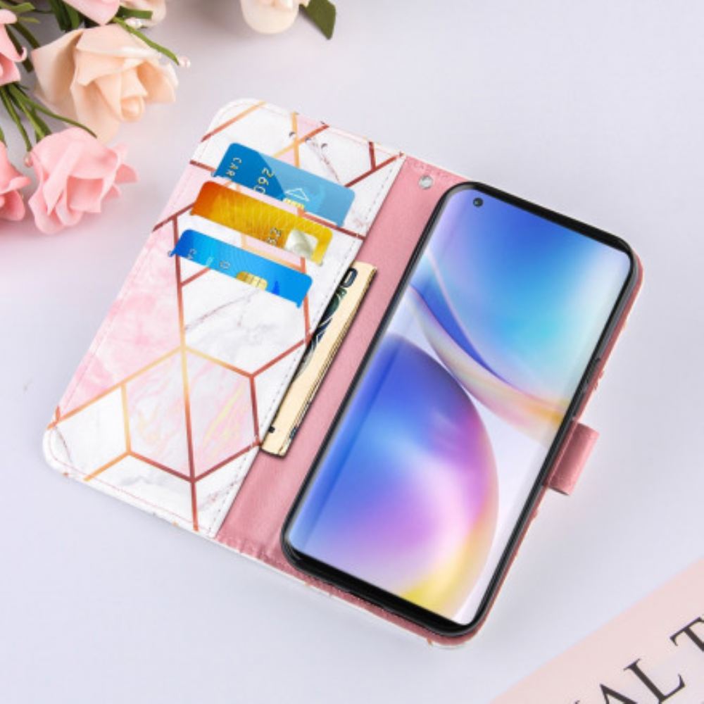 Flipové Pouzdro Na OnePlus 9 Pro Na Lana Pruhovaný Geometrický Mramor