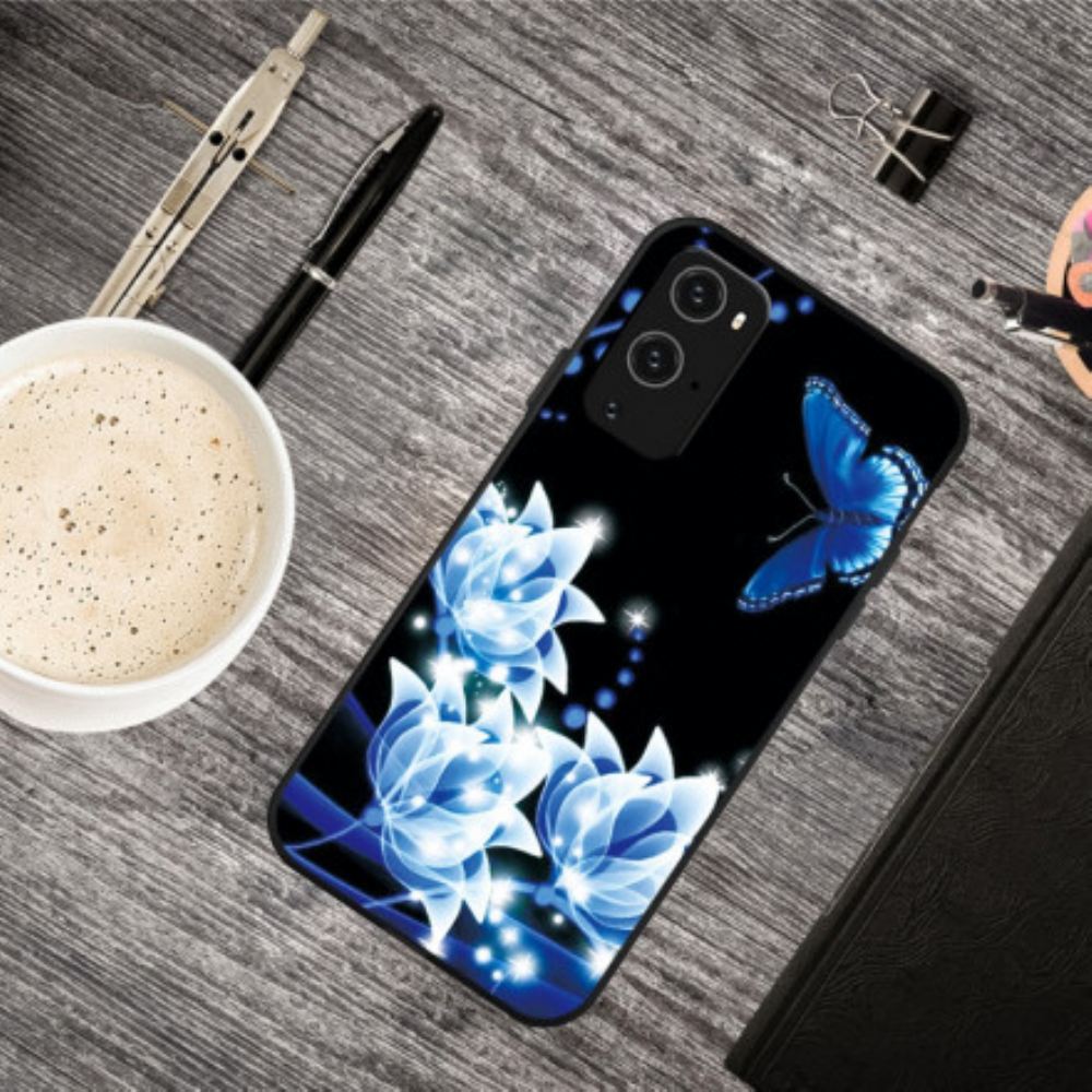 Kryt Na OnePlus 9 Pro Motýl A Modré Květiny