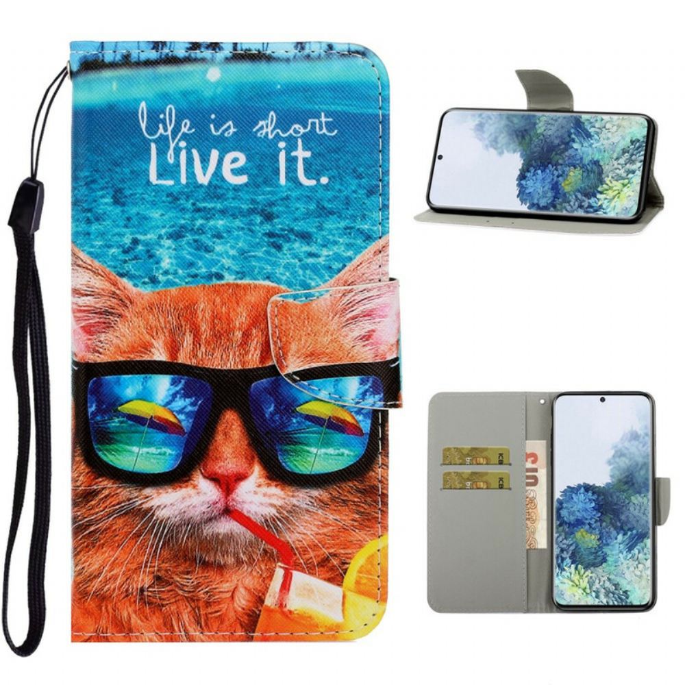 Flipové Pouzdro Na Samsung Galaxy S21 5G Na Lana Cat Live It Strappy