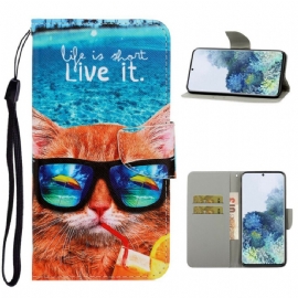 Flipové Pouzdro Na Samsung Galaxy S21 5G Na Lana Cat Live It Strappy