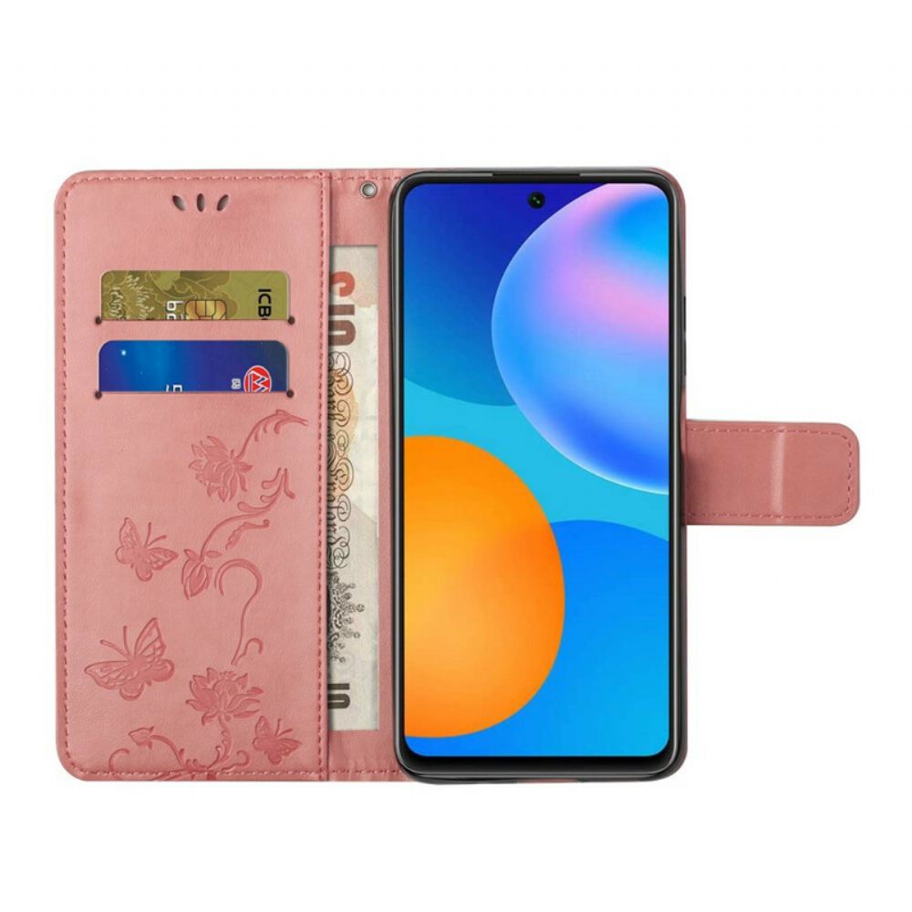 Flipové Pouzdro Na Samsung Galaxy A52 4G / A52 5G / A52s 5G Na Lana Motýli A Květiny Strappy