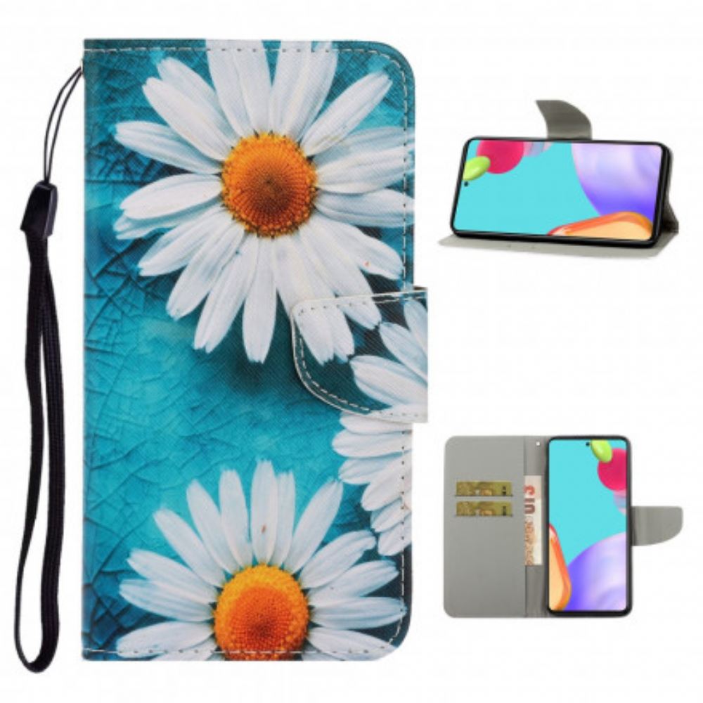 Kožené Pouzdro Na Samsung Galaxy A52 4G / A52 5G / A52s 5G Na Lana Strappy Daisies