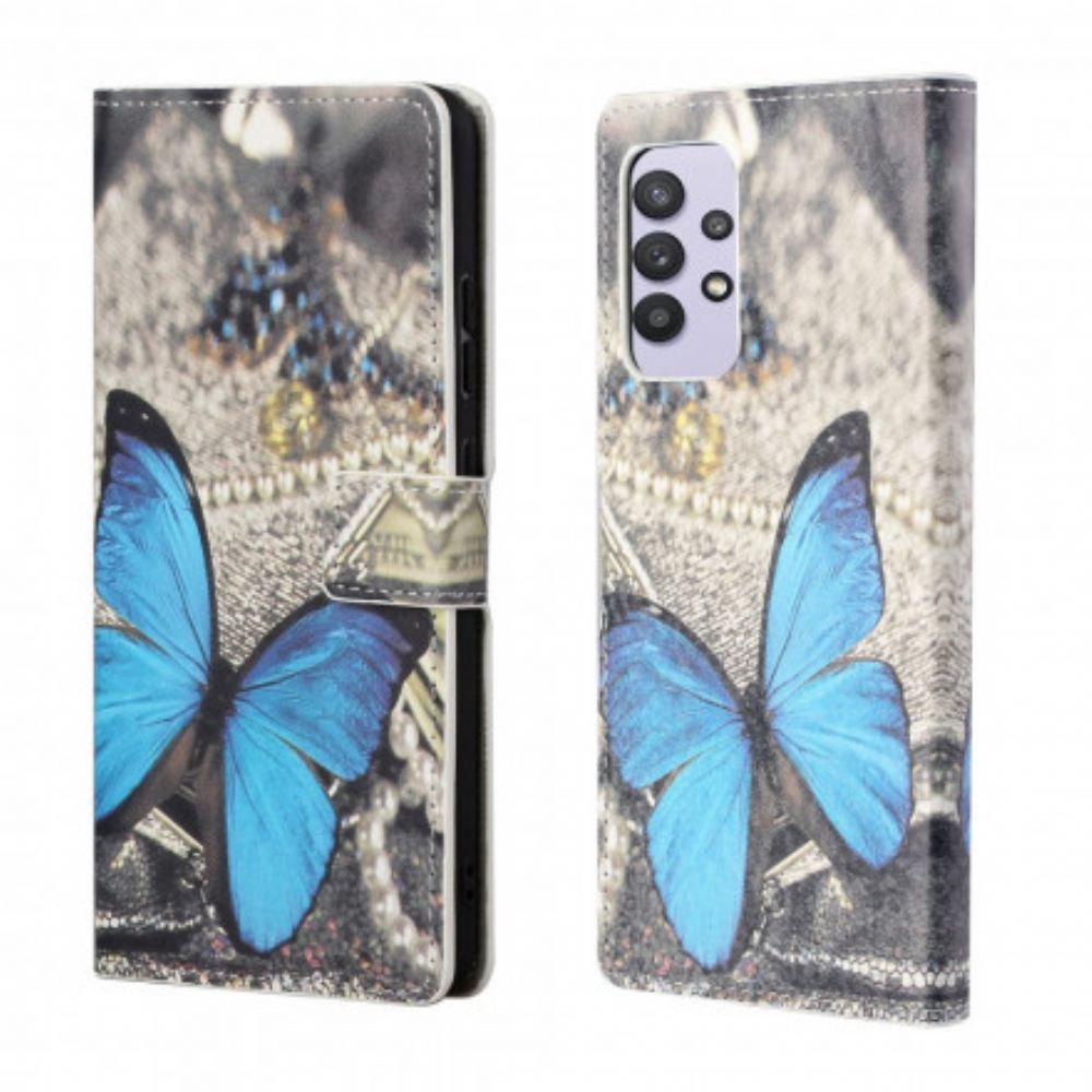 Kožené Pouzdro Na Samsung Galaxy A32 4G Blue Prestige Butterfly