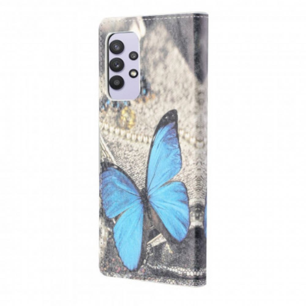 Kožené Pouzdro Na Samsung Galaxy A32 4G Blue Prestige Butterfly