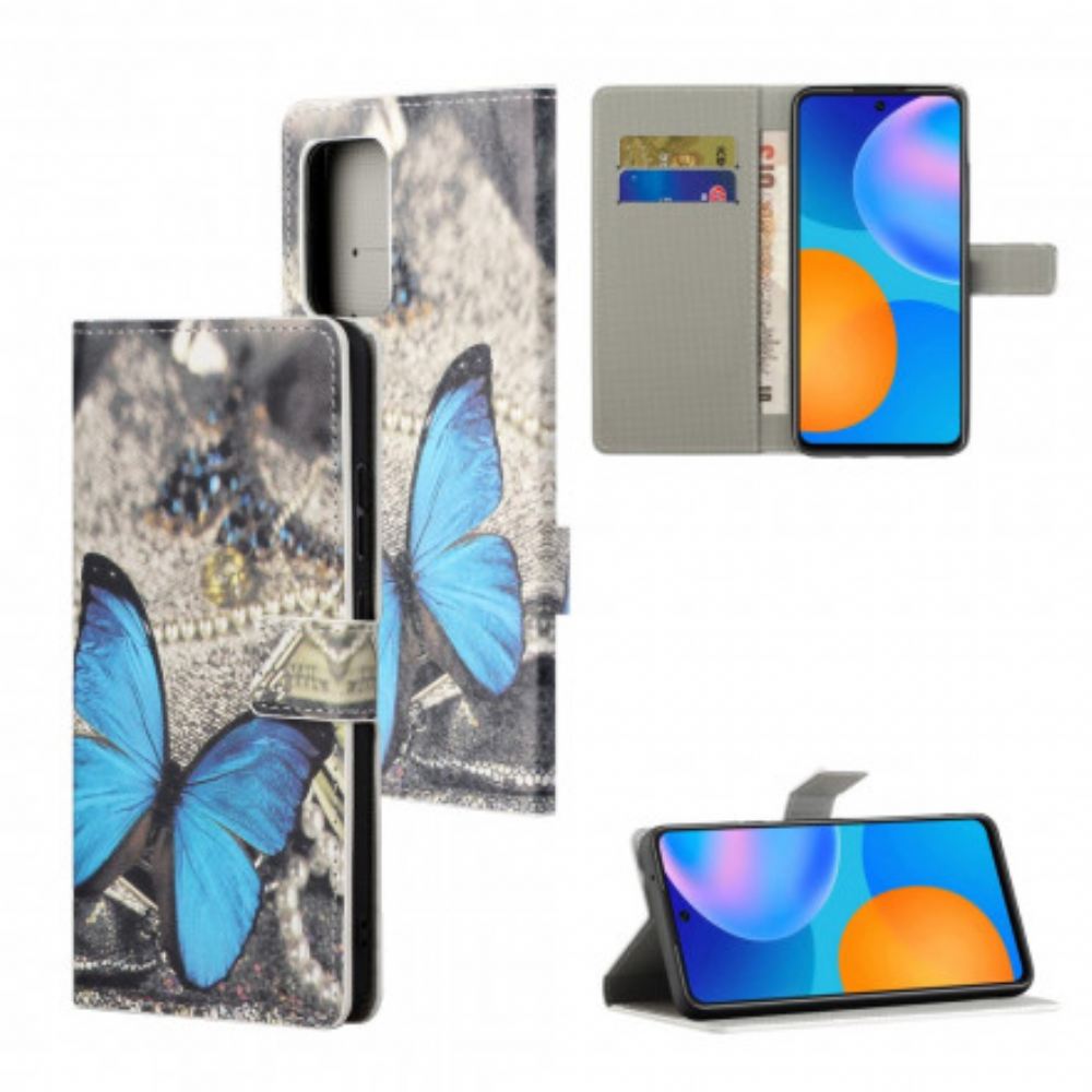 Kožené Pouzdro Na Samsung Galaxy A32 4G Blue Prestige Butterfly