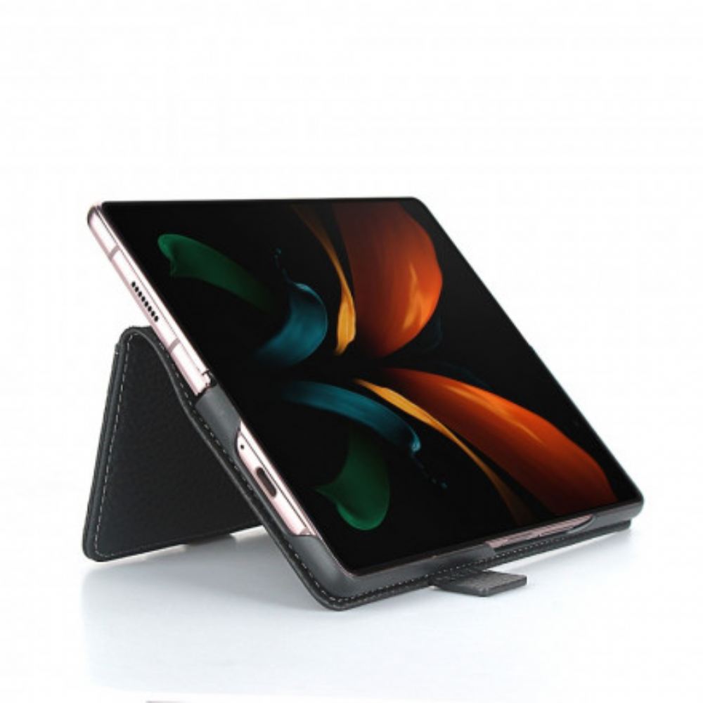 Kožené Pouzdro Na Samsung Galaxy Z Fold 2 Pravá Kůže Litchi