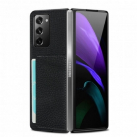 Kryt Na Samsung Galaxy Z Fold 2 Originální Kůže Litchi S Držákem Na Karty