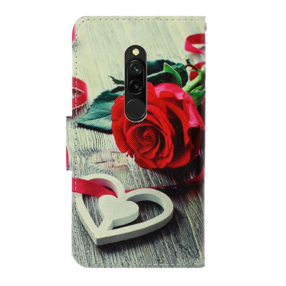 Flipové Pouzdro Na Xiaomi Redmi 8 Na Lana Romantická Rose Strappy