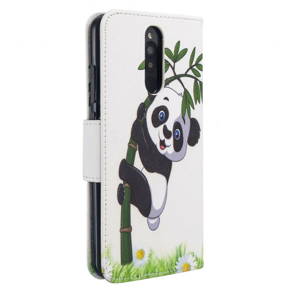 Kožené Pouzdro Na Xiaomi Redmi 8 Panda Na Bambusu