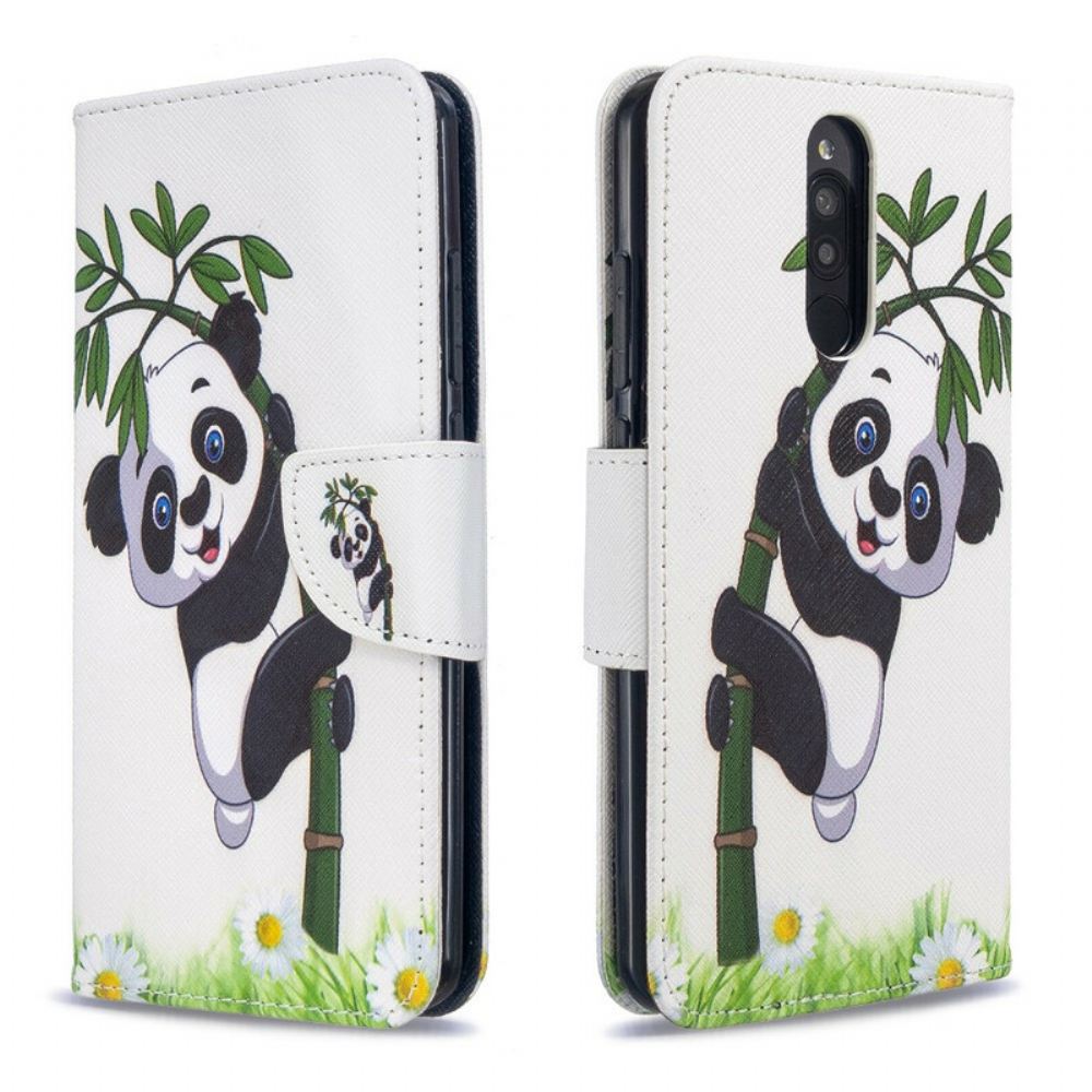 Kožené Pouzdro Na Xiaomi Redmi 8 Panda Na Bambusu