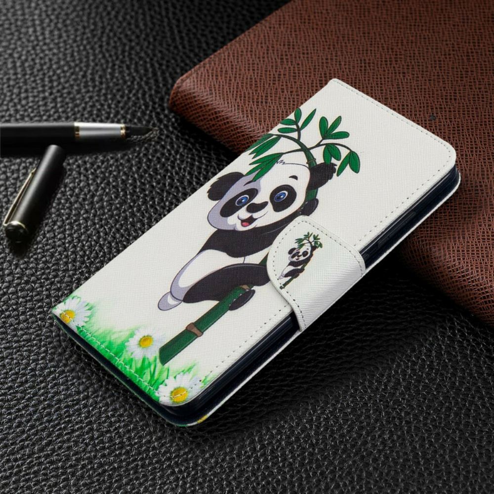 Kožené Pouzdro Na Xiaomi Redmi 8 Panda Na Bambusu