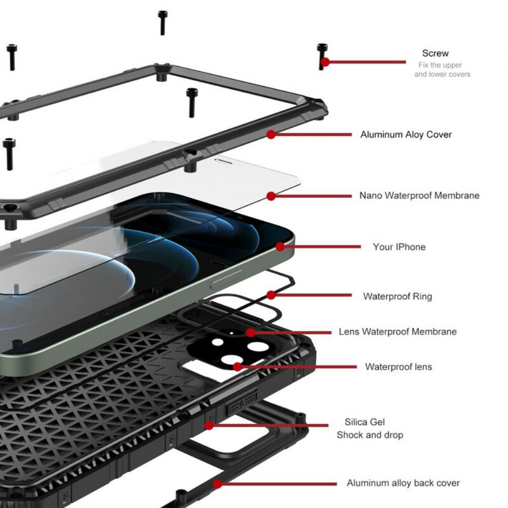 Kryty Na Mobil Na iPhone 12 / 12 Pro Vodotěsný Super Odolný Kov