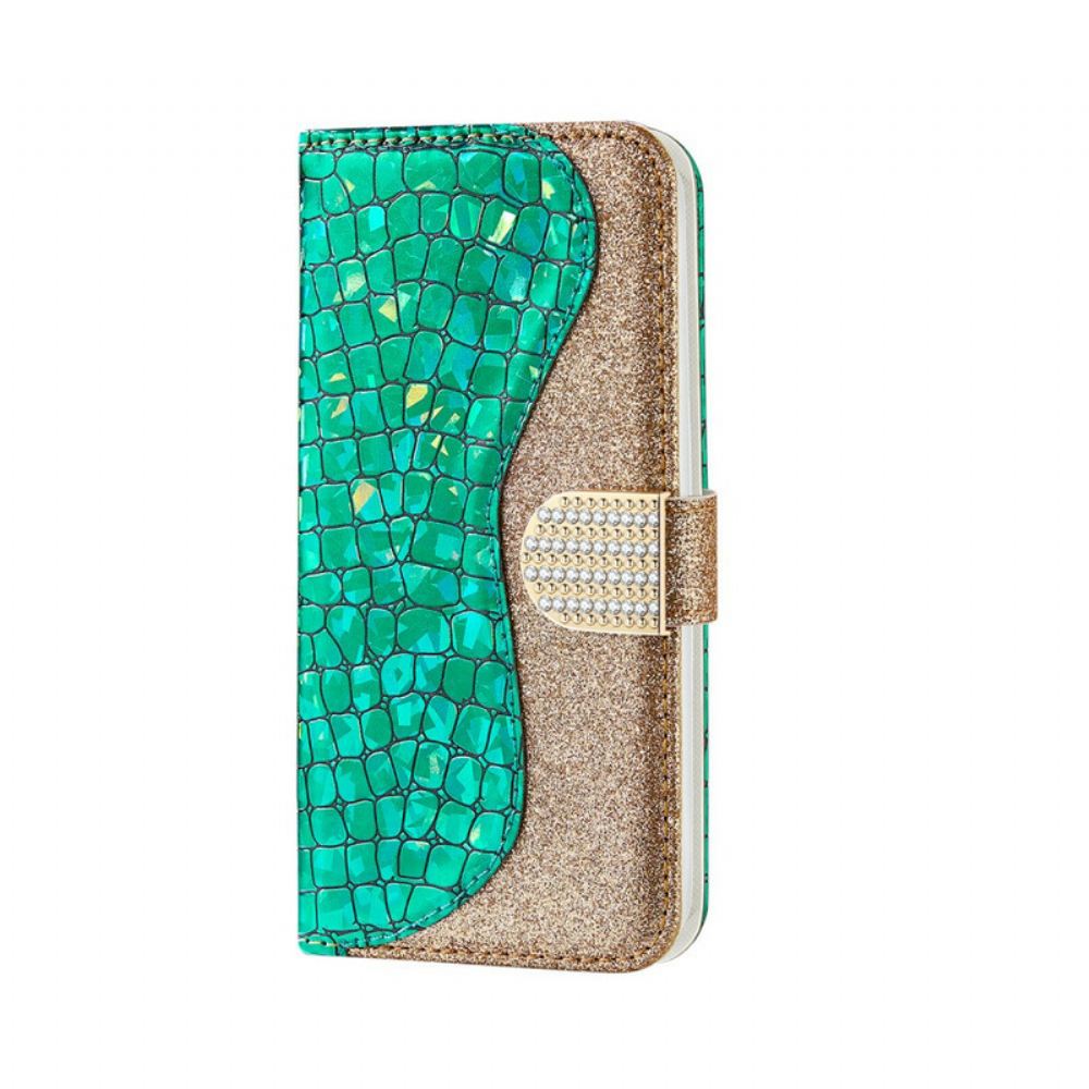 Kožené Pouzdro Na iPhone XR Diamanty Croco