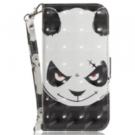 Kožený Kryt iPhone 16 Pro Max Rozzlobená Panda S Popruhem