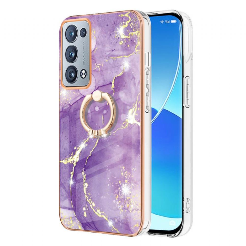 Kryt Na Oppo Reno 6 Pro 5G Vzor Z Mramoru A Zlatého Vlákna S Prstenem