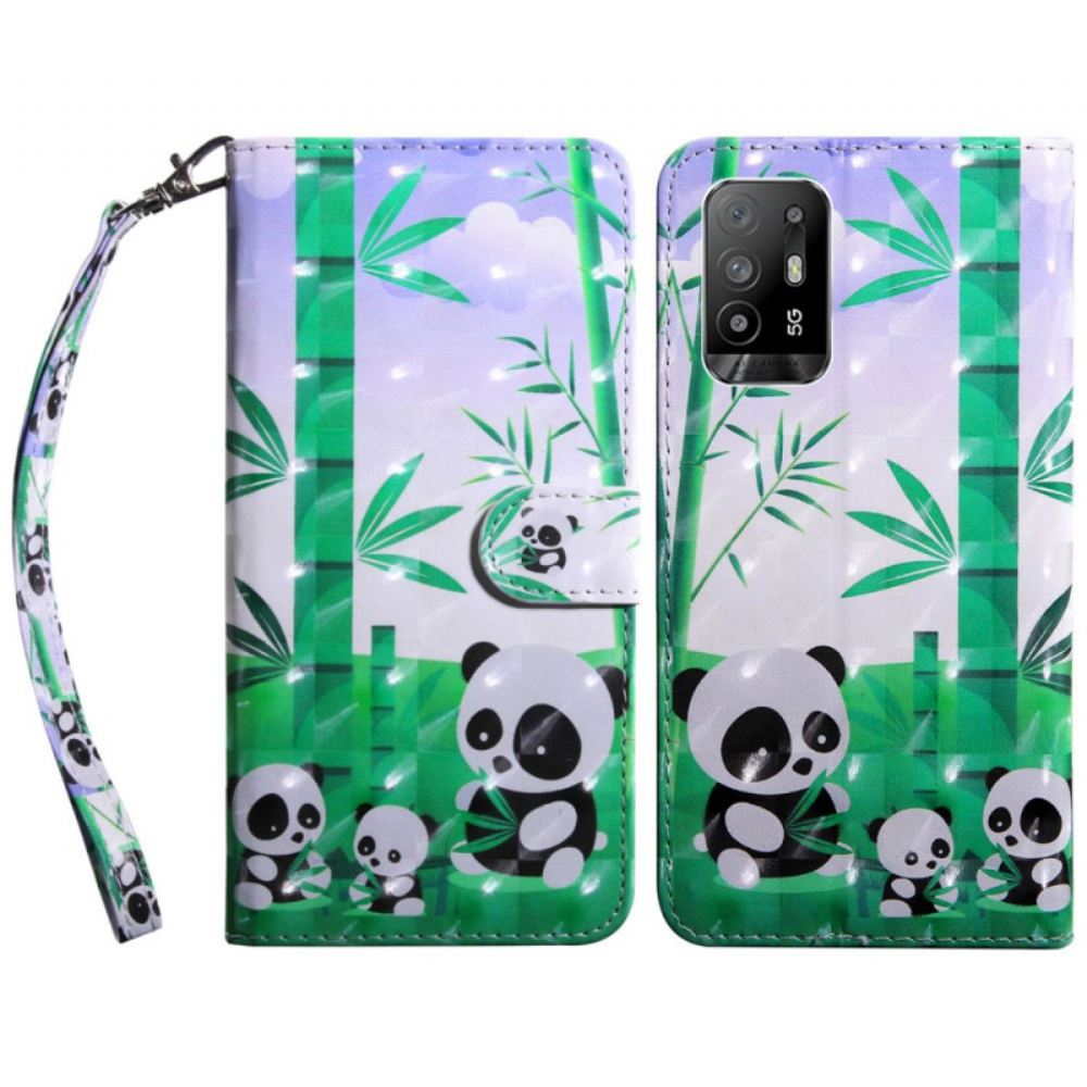 Flipové Pouzdro Na Oppo A94 5G Panda Se Šňůrkou