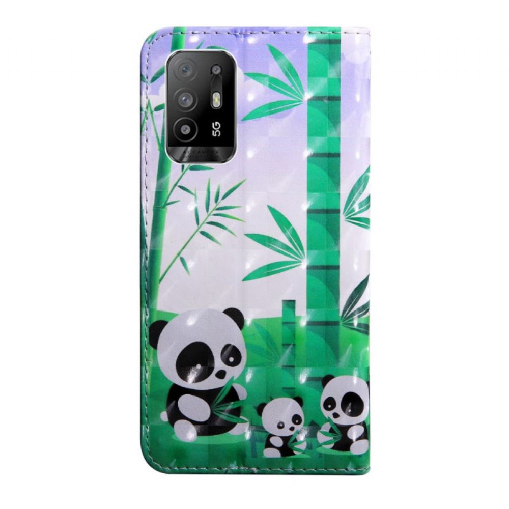 Flipové Pouzdro Na Oppo A94 5G Panda Se Šňůrkou