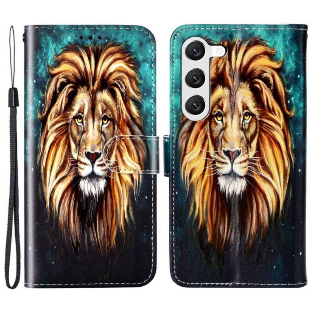 Flipové Pouzdro Na Samsung Galaxy S23 Plus 5G Na Lana Lanyard Lion