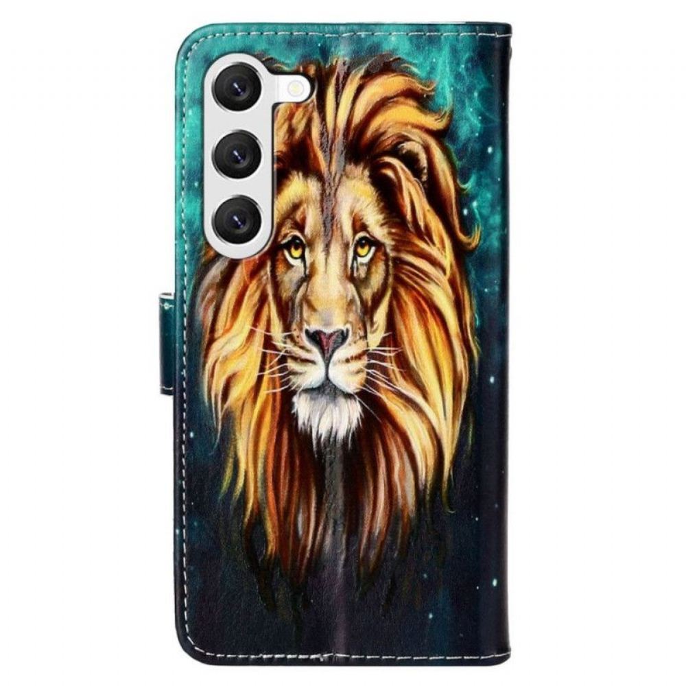 Flipové Pouzdro Na Samsung Galaxy S23 Plus 5G Na Lana Lanyard Lion