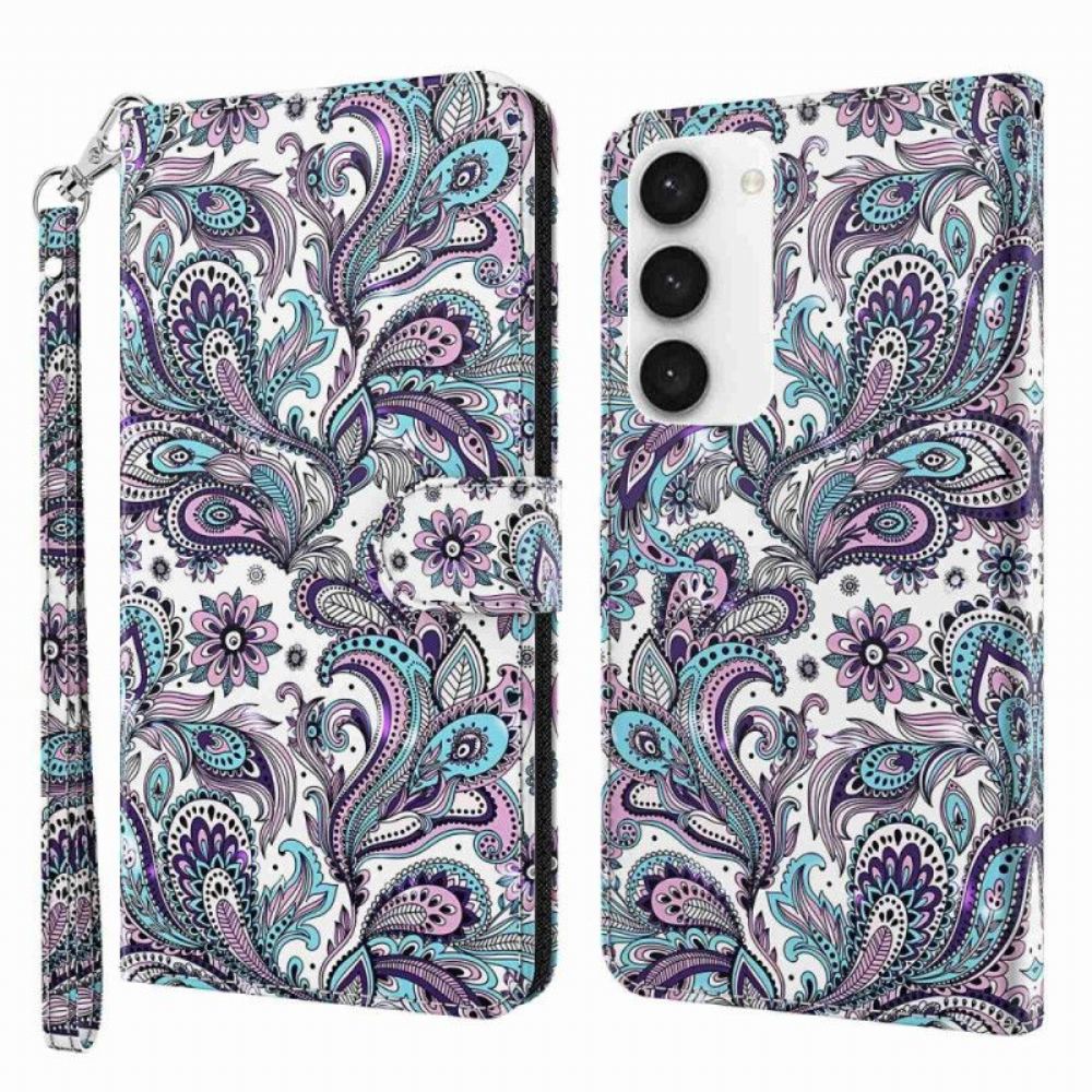 Flipové Pouzdro Na Samsung Galaxy S23 Plus 5G Na Lana Strappy Paisley Vzor