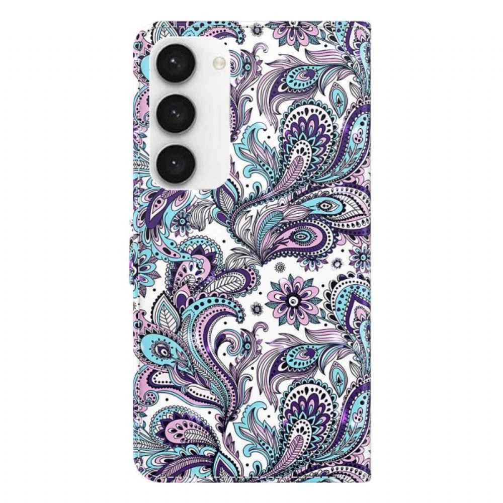 Flipové Pouzdro Na Samsung Galaxy S23 Plus 5G Na Lana Strappy Paisley Vzor