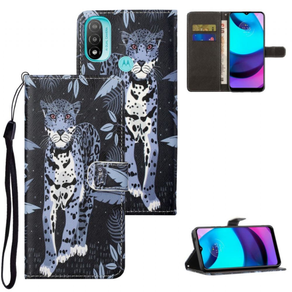 Flipové Pouzdro Na Moto G71 5G Na Lana Strappy Leopard