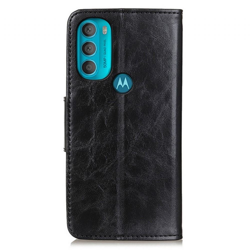 Kožené Pouzdro Na Moto G71 5G Flipové Pouzdro Oboustranná Magnetická Klapka