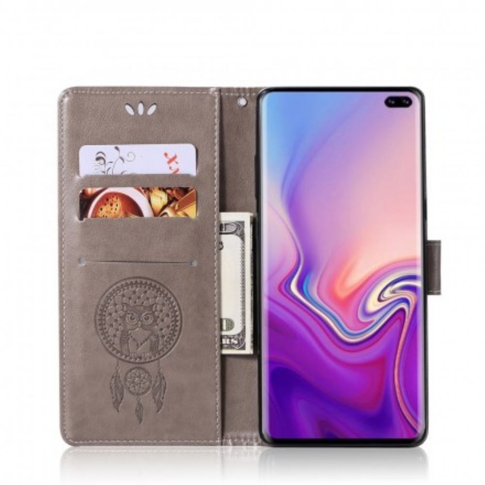 Flipové Pouzdro Na Samsung Galaxy S10 Plus Kožený Efekt Catch Dreams Owl