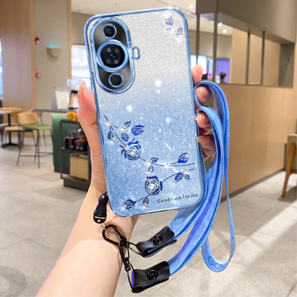 Kryt Huawei Nova 12s Květiny A Kamínky S Páskem Kadem