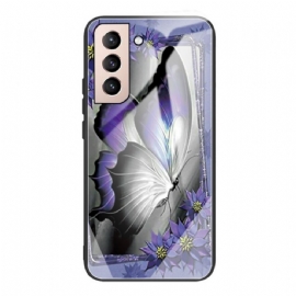 Kryt Na Samsung Galaxy S22 5G Fialové Tvrzené Sklo Butterfly