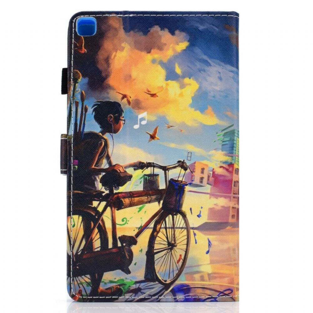 Kožené Pouzdro Na Samsung Galaxy Tab A7 Lite Bike Art