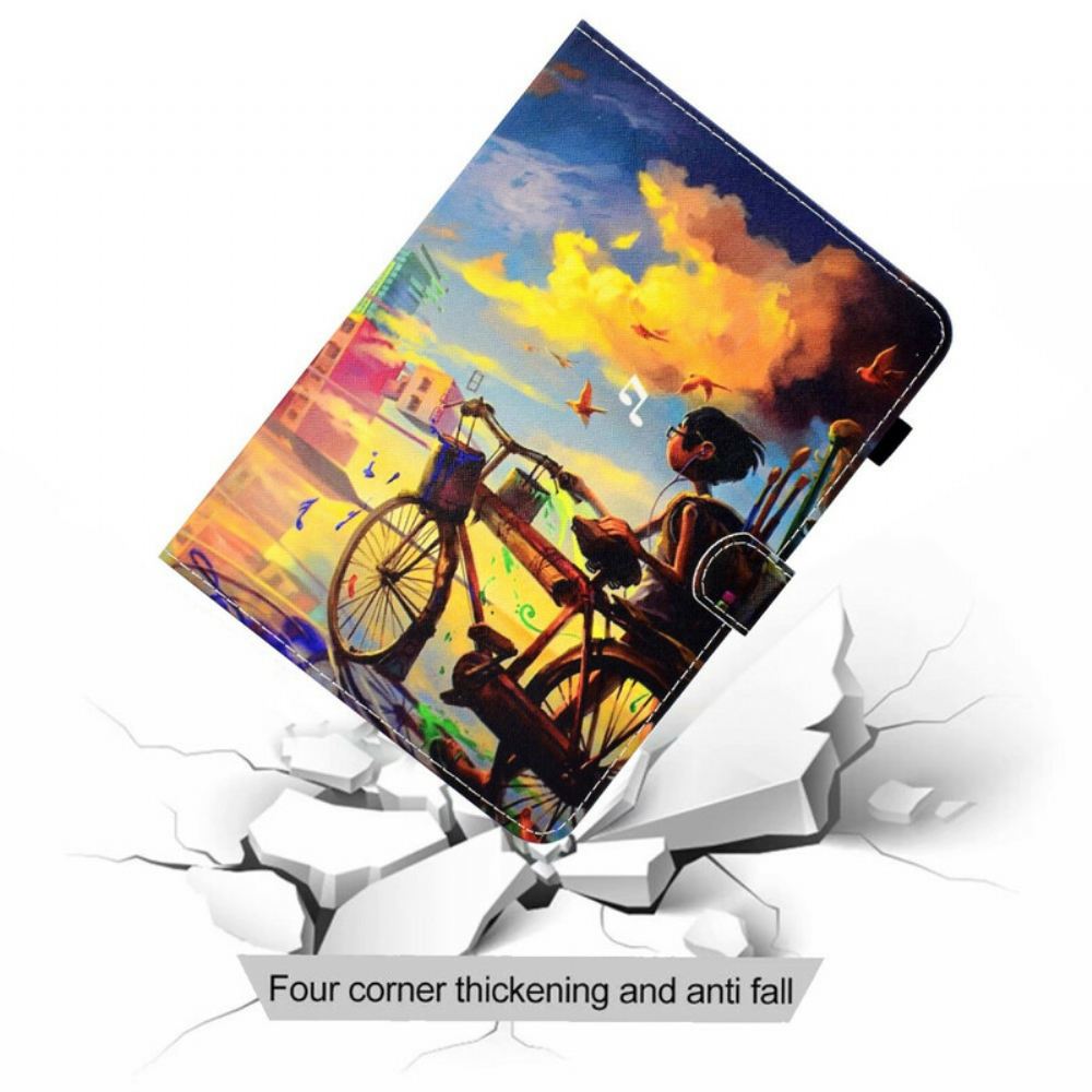 Kožené Pouzdro Na Samsung Galaxy Tab A7 Lite Bike Art