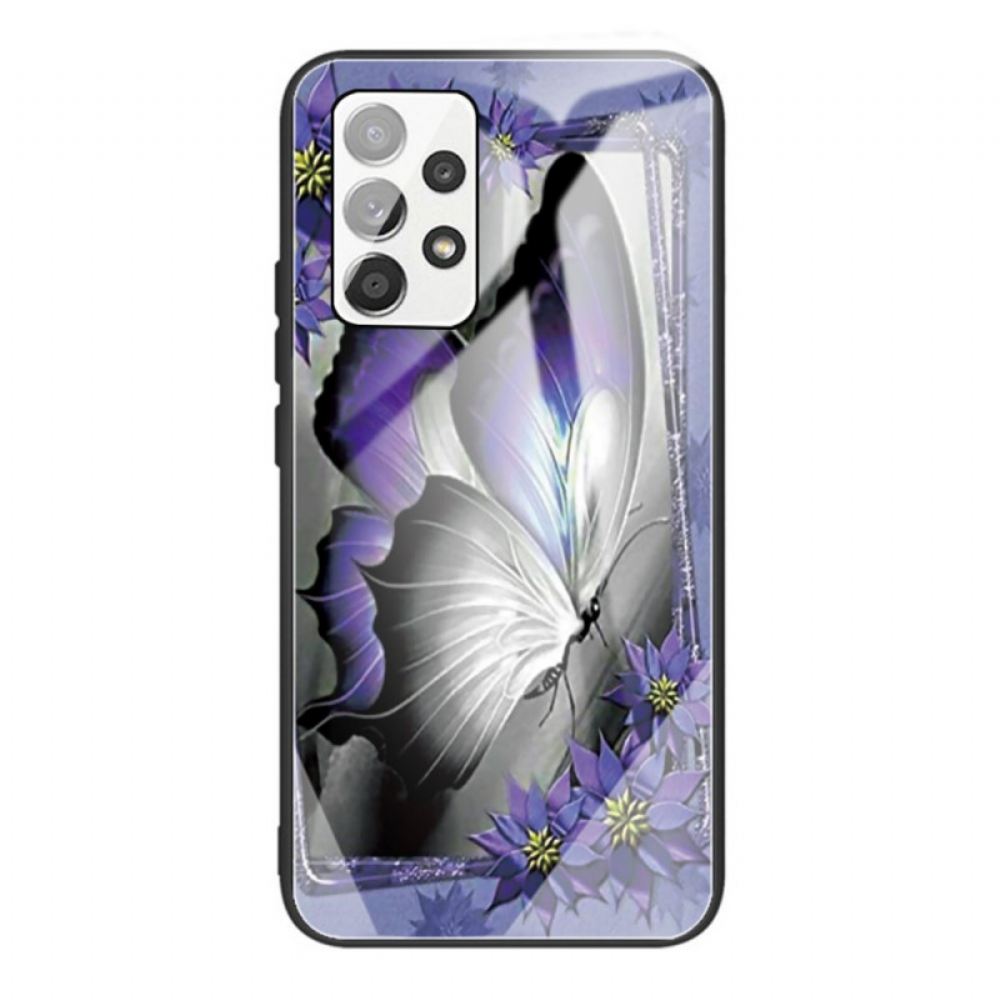 Kryt Na Samsung Galaxy A53 5G Fialové Tvrzené Sklo Butterfly